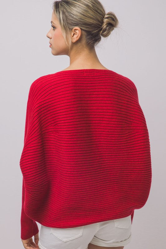 Boatneck Ribbed Top - Red