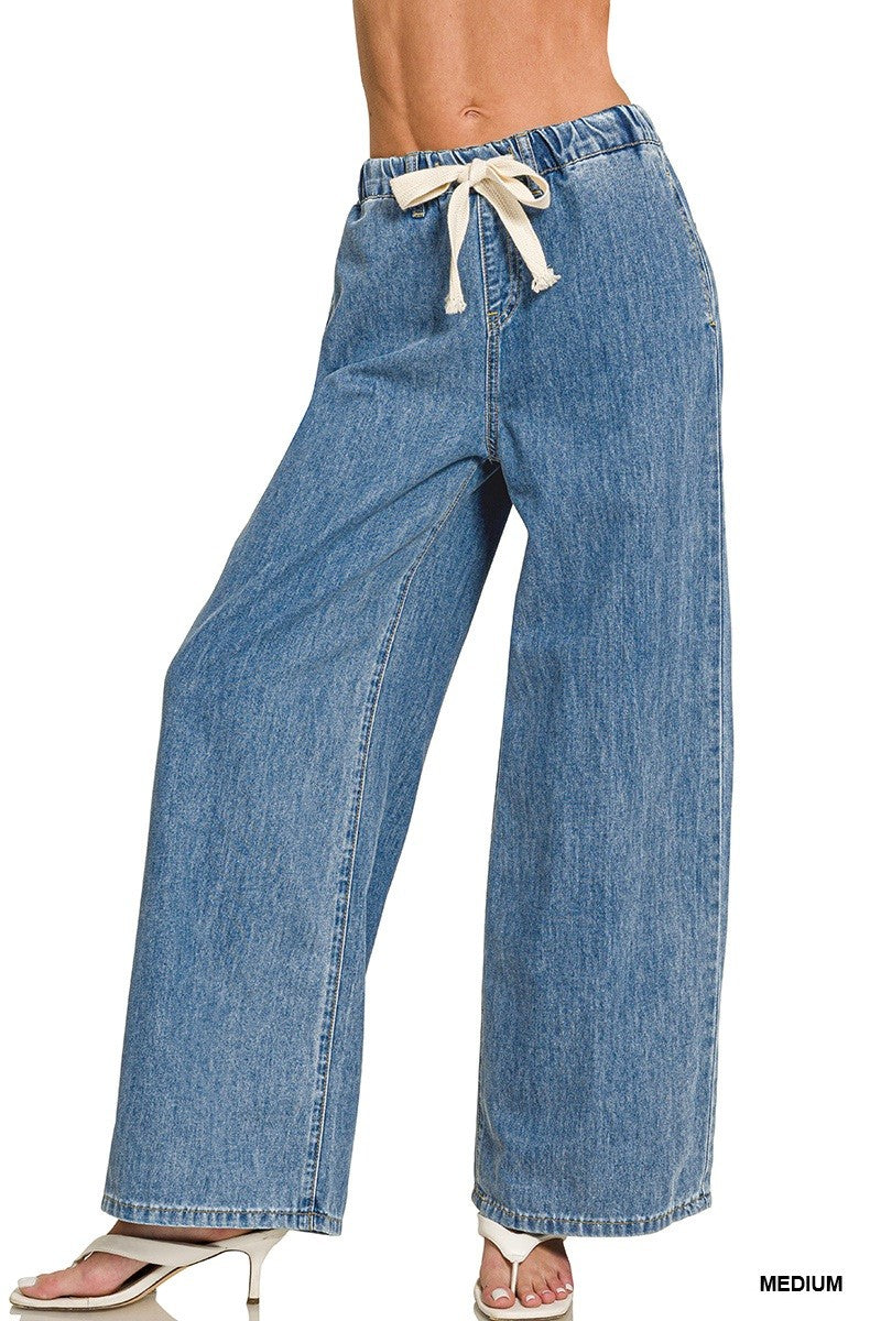 Easy Days Wide Leg Drawstring Jeans