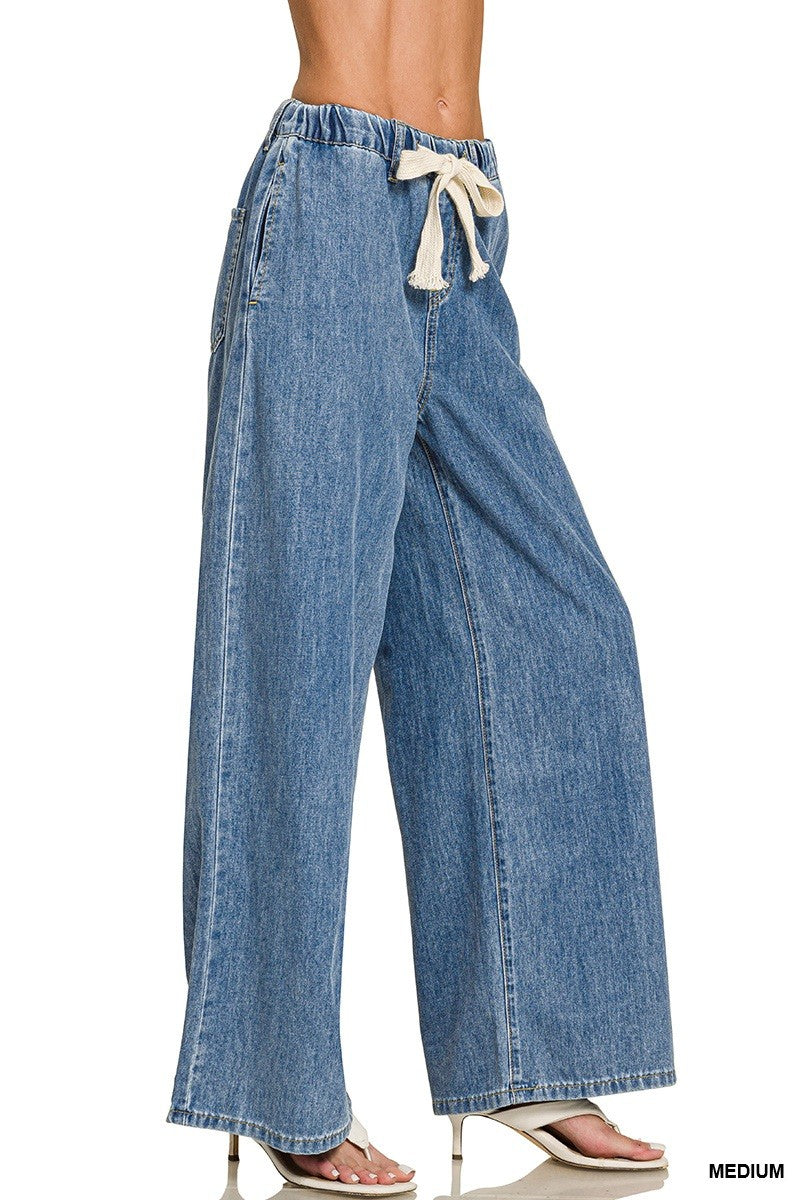 Easy Days Wide Leg Drawstring Jeans