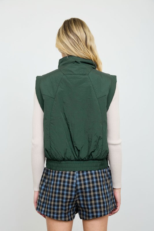 Mock Neck Snap Puffer Vest - Hunter Green