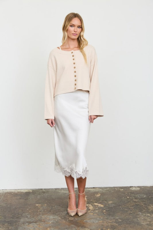 Boxy Button Down Cardigan - Khaki