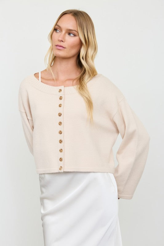 Boxy Button Down Cardigan - Khaki