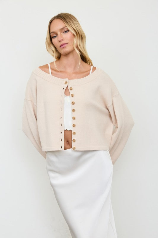 Boxy Button Down Cardigan - Khaki