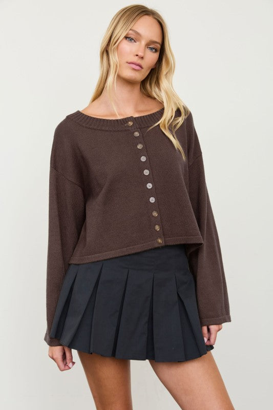 Boxy Button Down Cardigan - Espresso