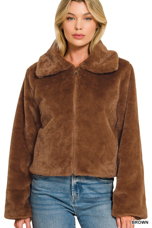 Night Out Faux Fur Coat - Brown