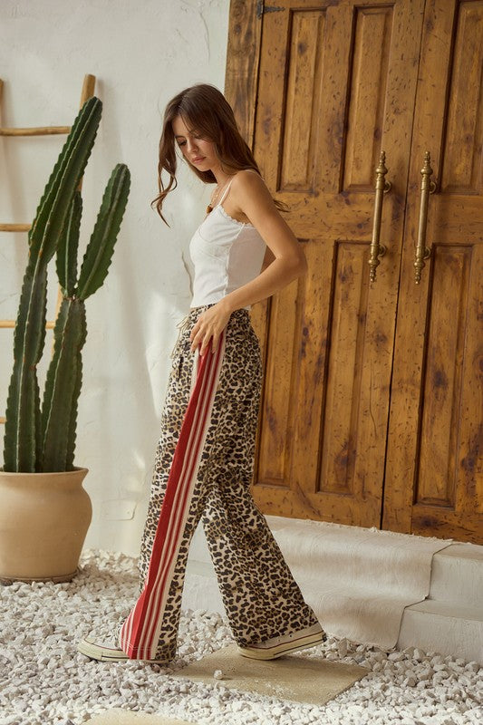 On Trend Leopard Red Track Stripe Pants