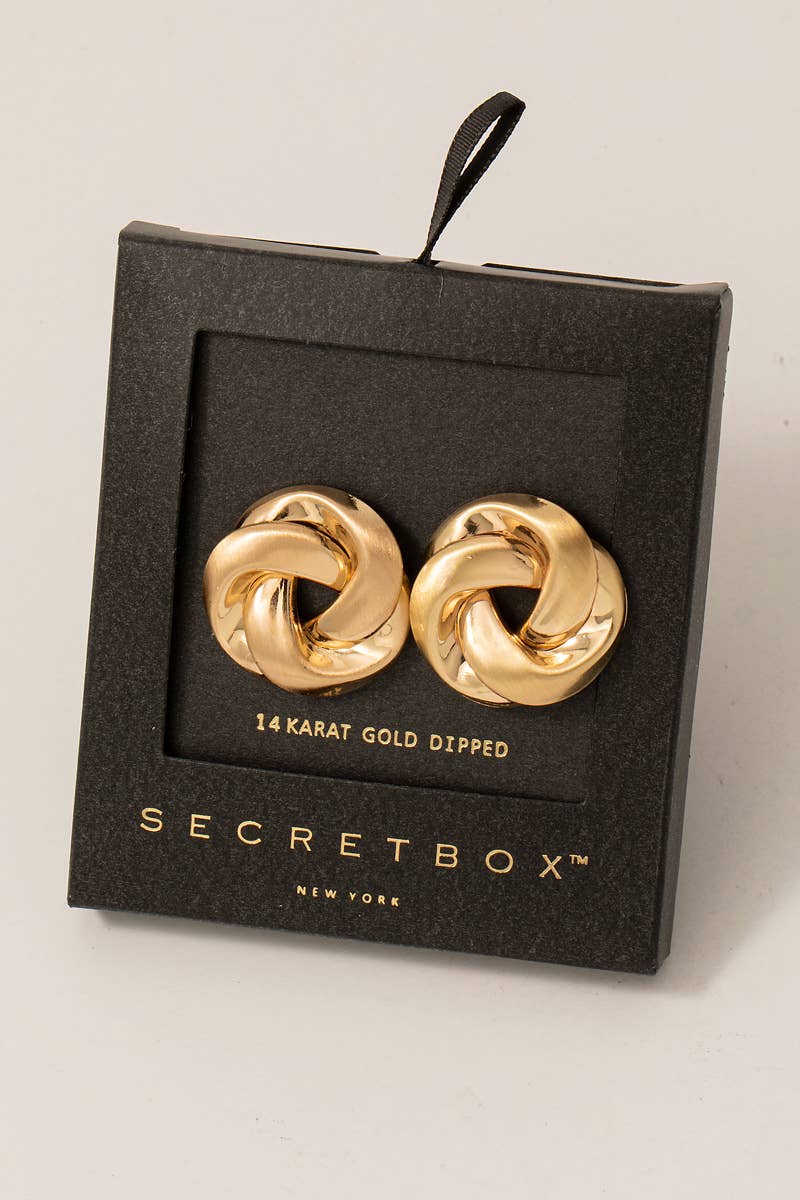 Secret Box Brushed Gold Dipped Small Knotted Stud Earrings
