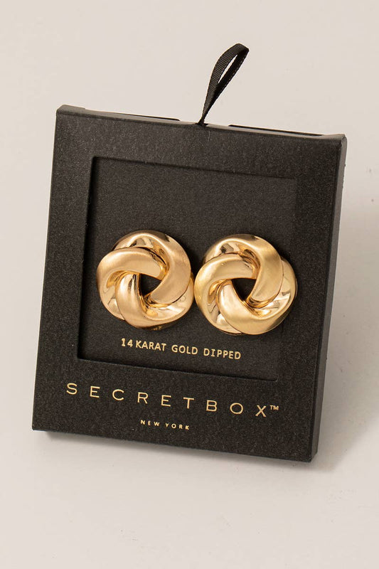 Secret Box Brushed Gold Dipped Small Knotted Stud Earrings