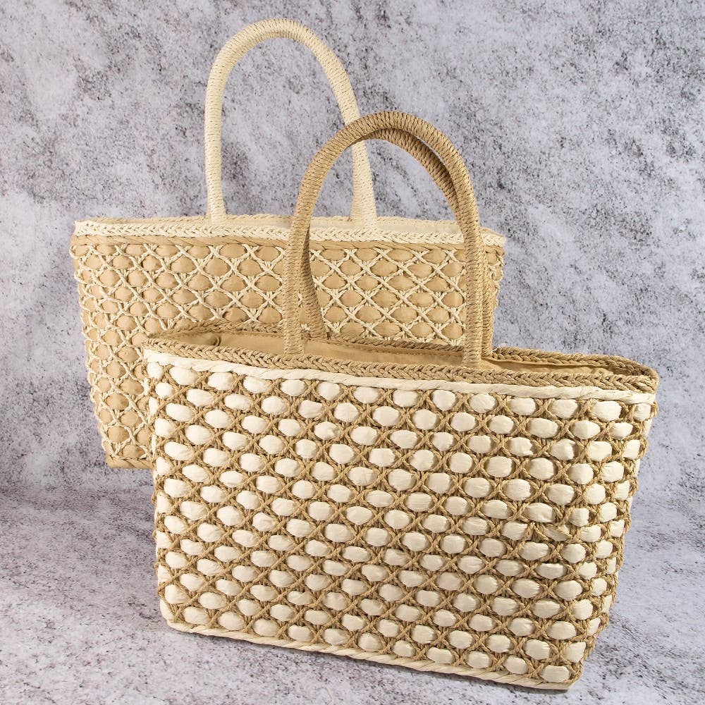 Woven Lattice Straw Tote Bag