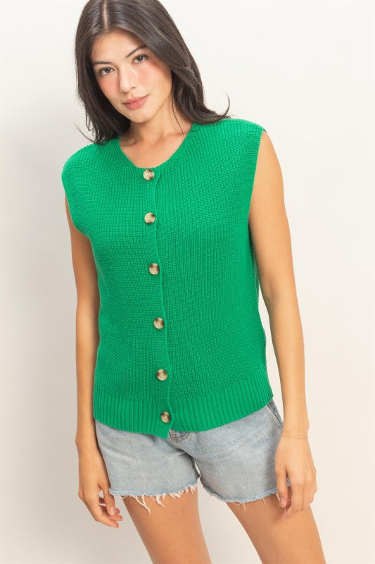 Erin Sleeveless Button Up Knit Vest