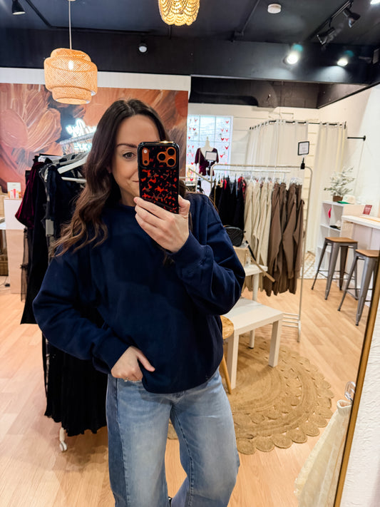 Mock Neck Pullover Sweatshirt - Navy