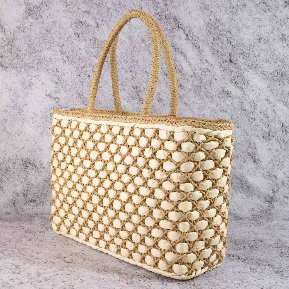 Woven Lattice Straw Tote Bag