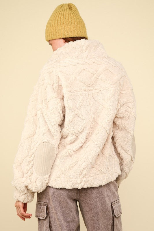 Fuzzy Feelings Cozy Cable Pattern Fleece Pullover - Cream