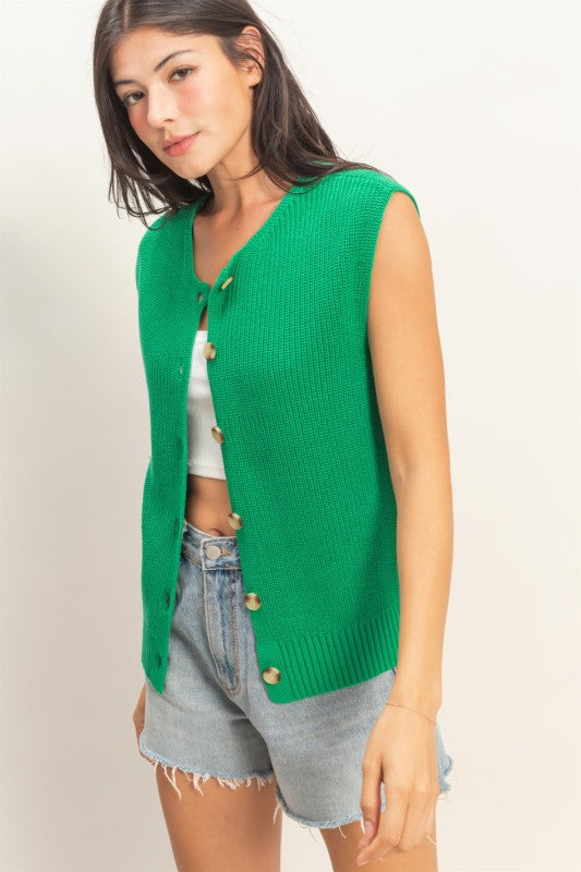 Erin Sleeveless Button Up Knit Vest