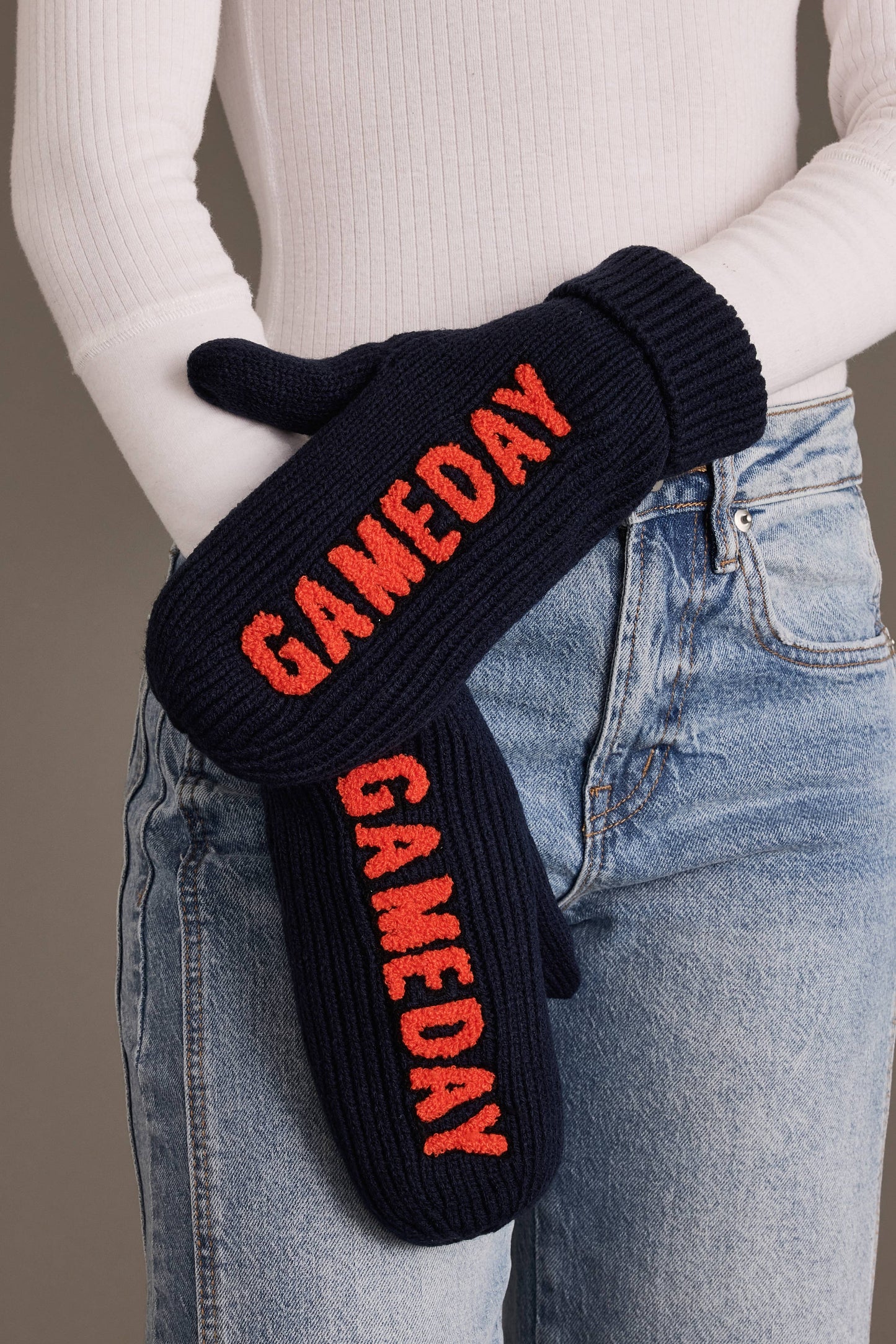 Navy & Orange Game Day Mittens