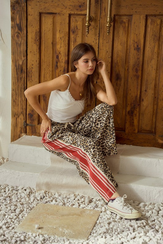 On Trend Leopard Red Track Stripe Pants