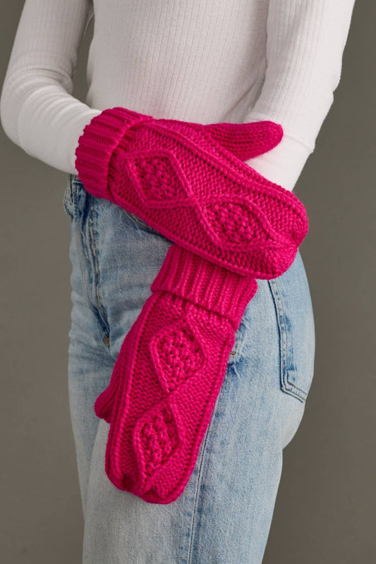 Bright Pink Cable Knit Mittens