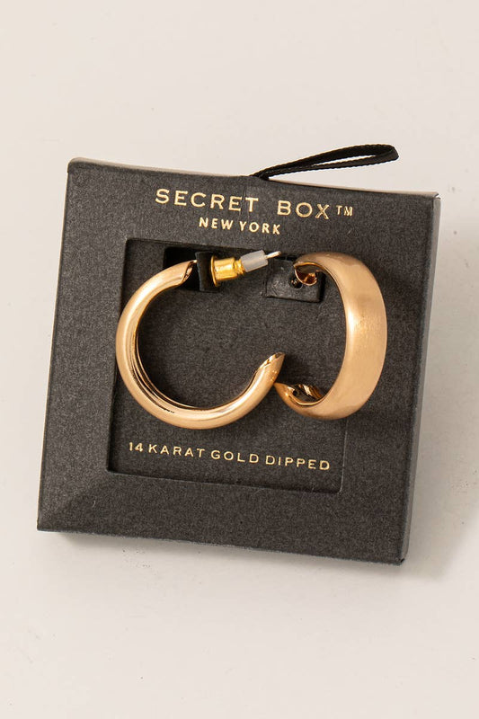 Secret Box Brushed Gold Dipped Small Beveled Hoop Earrings