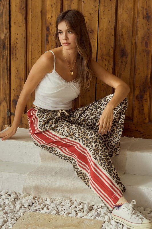 On Trend Leopard Red Track Stripe Pants