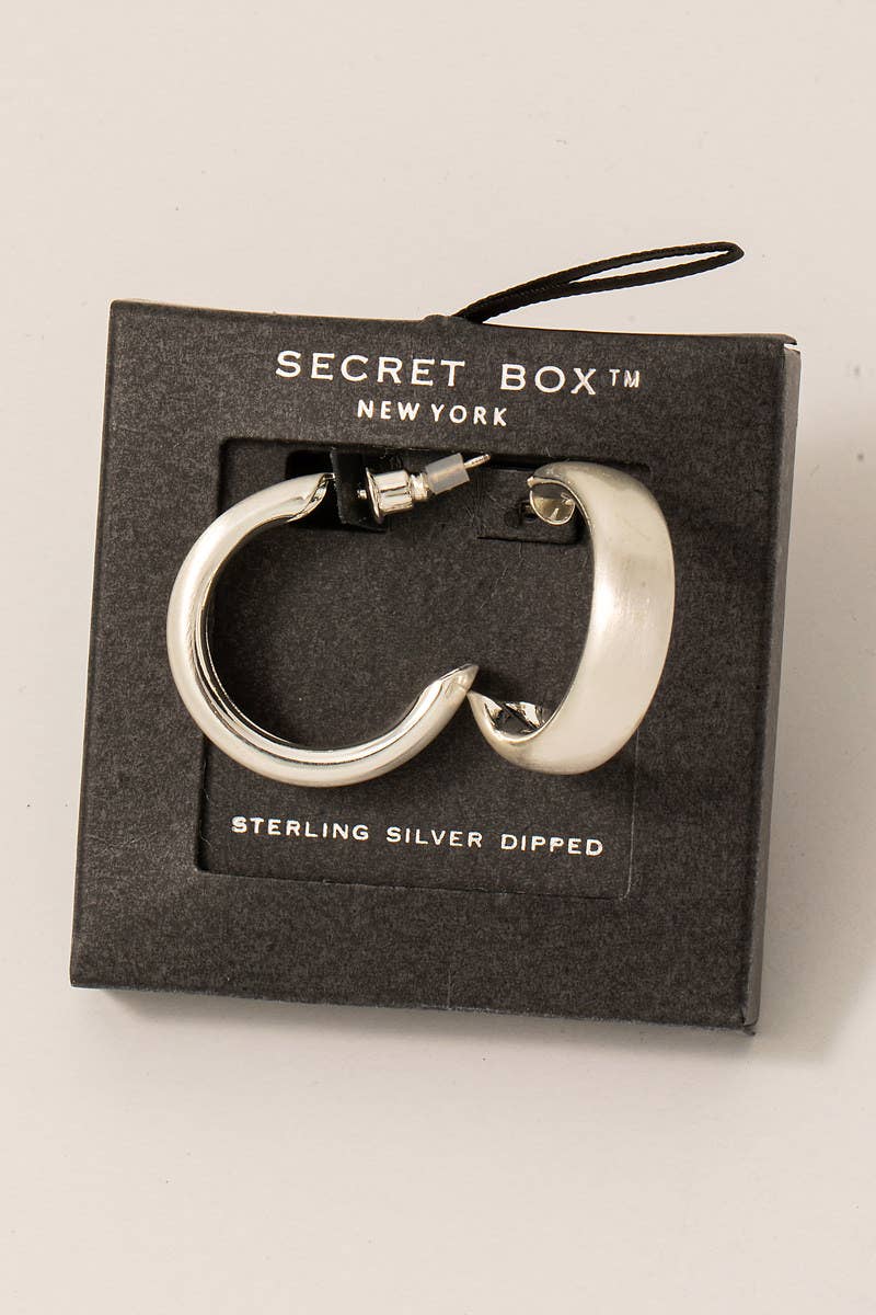 Secret Box Brushed Gold Dipped Small Beveled Hoop Earrings
