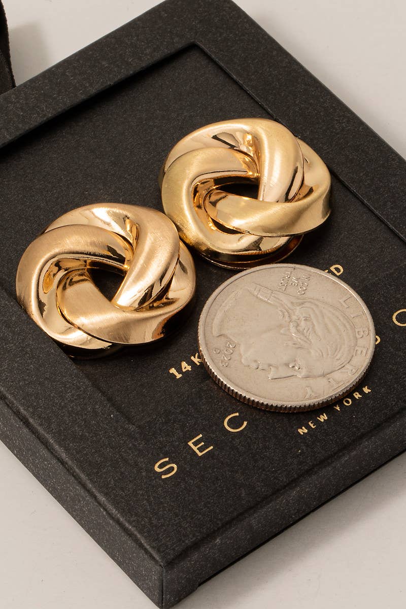 Secret Box Brushed Gold Dipped Small Knotted Stud Earrings