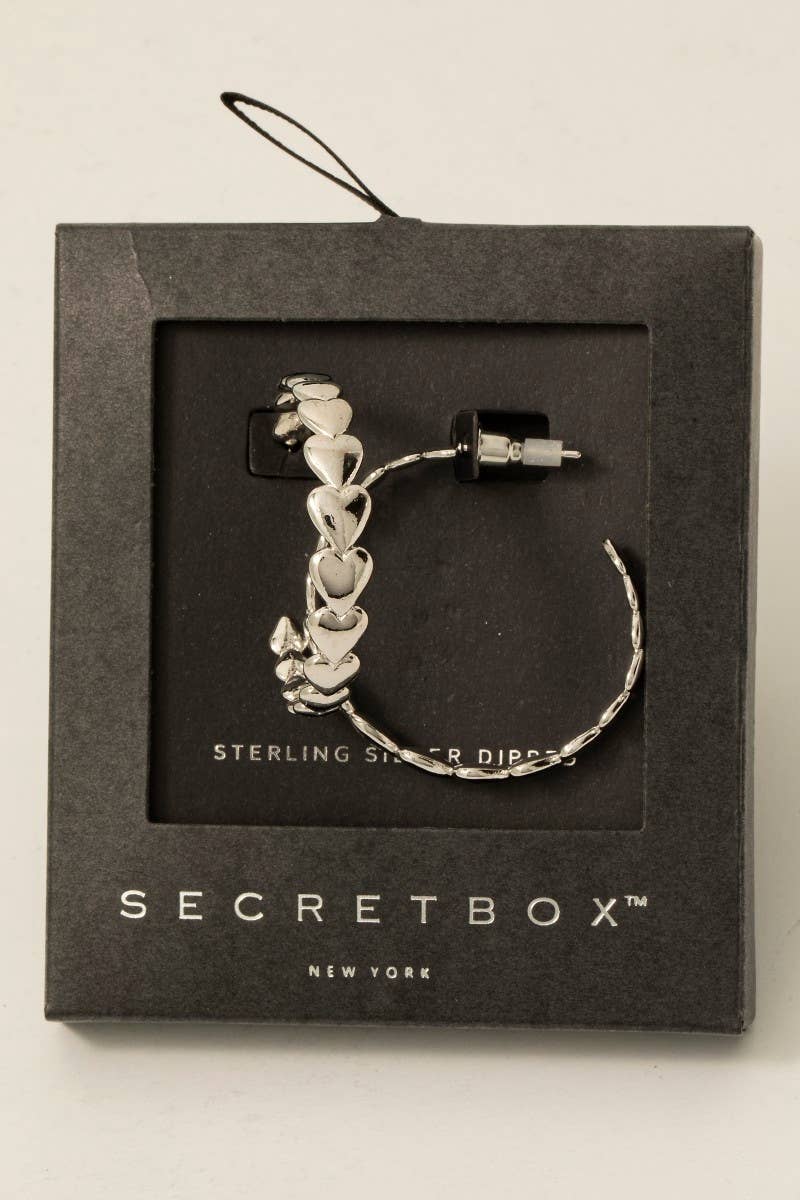 Secret Box Gold Dipped Solid Heart Link Hoop Earrings