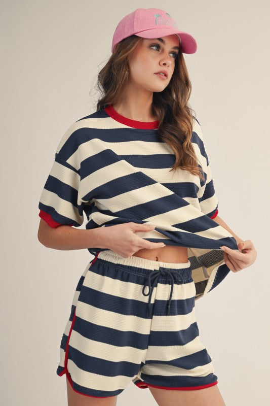 Riviera Breeze Waffle Knit Striped Set