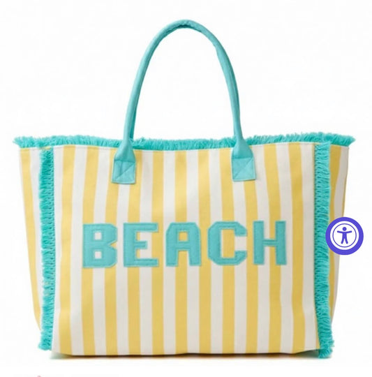 Beach Print Fringe Tote Bag