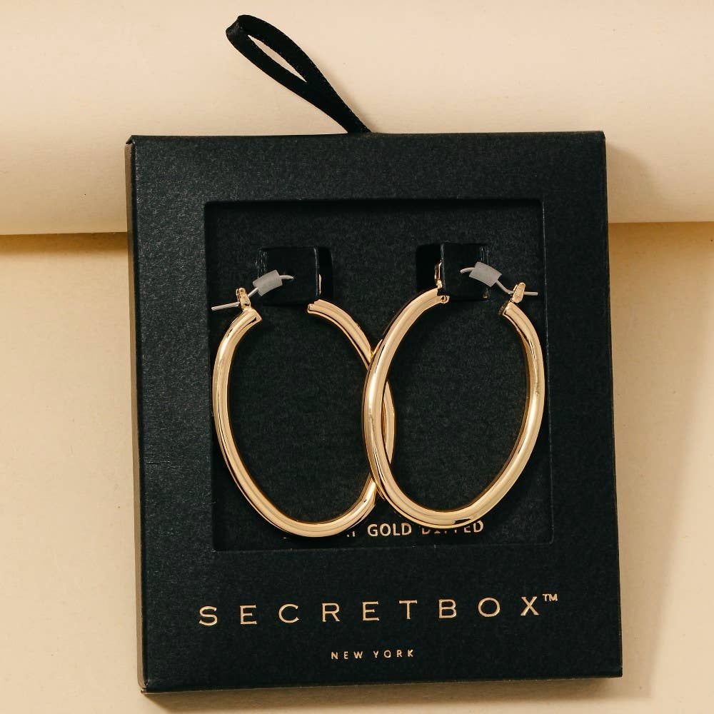 Secret Box Gold Dipped Latch Oval Hoop Earrings - 2 Colors