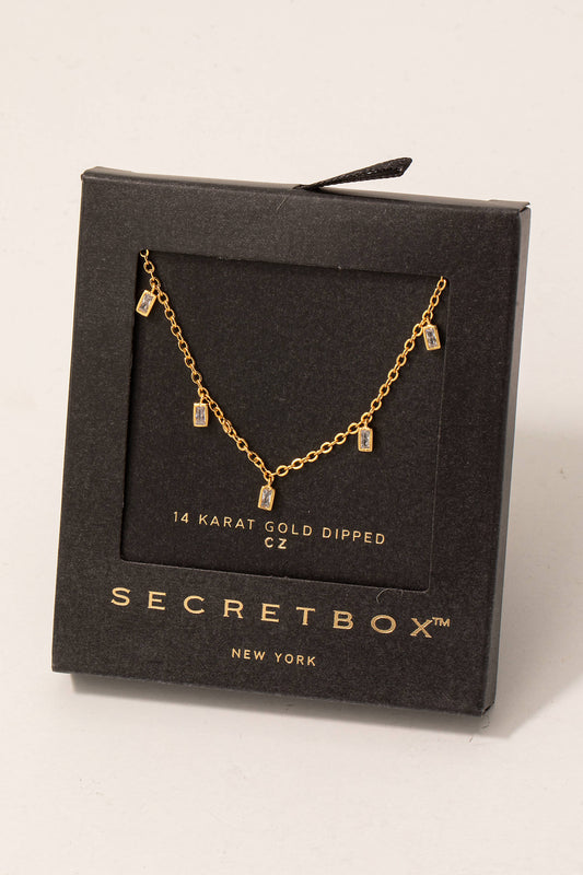 Secret Box Gold Dipped Cz Baguette Charms Necklace