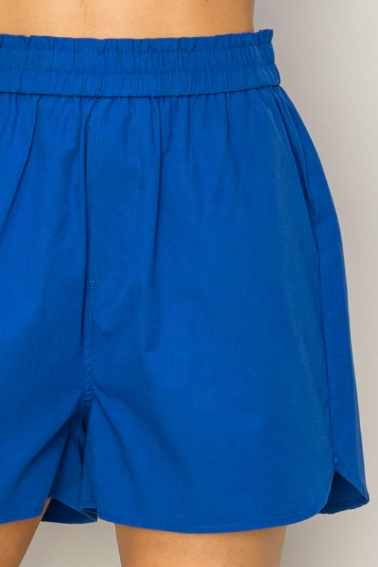 Shoreline Poplin High Waist Shorts - Cobalt Blue