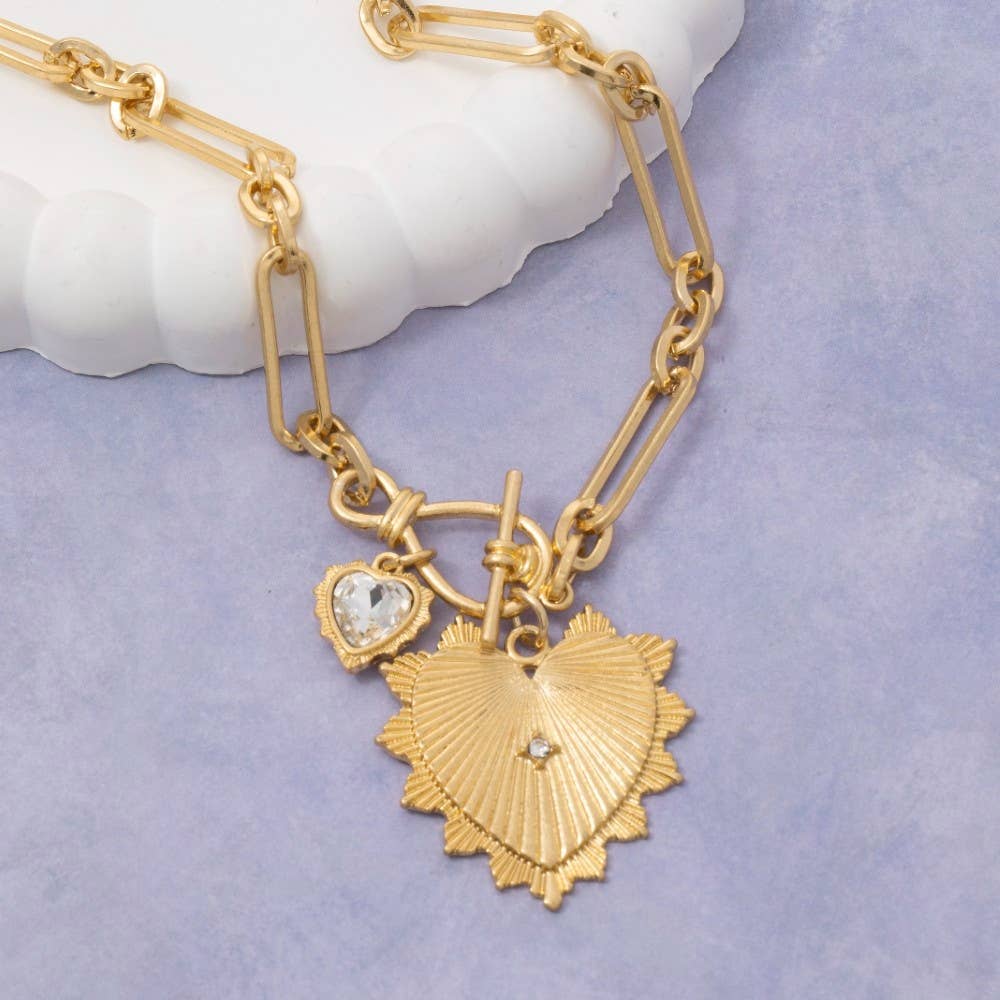 Double Heart Pendants Oval Chain Necklace