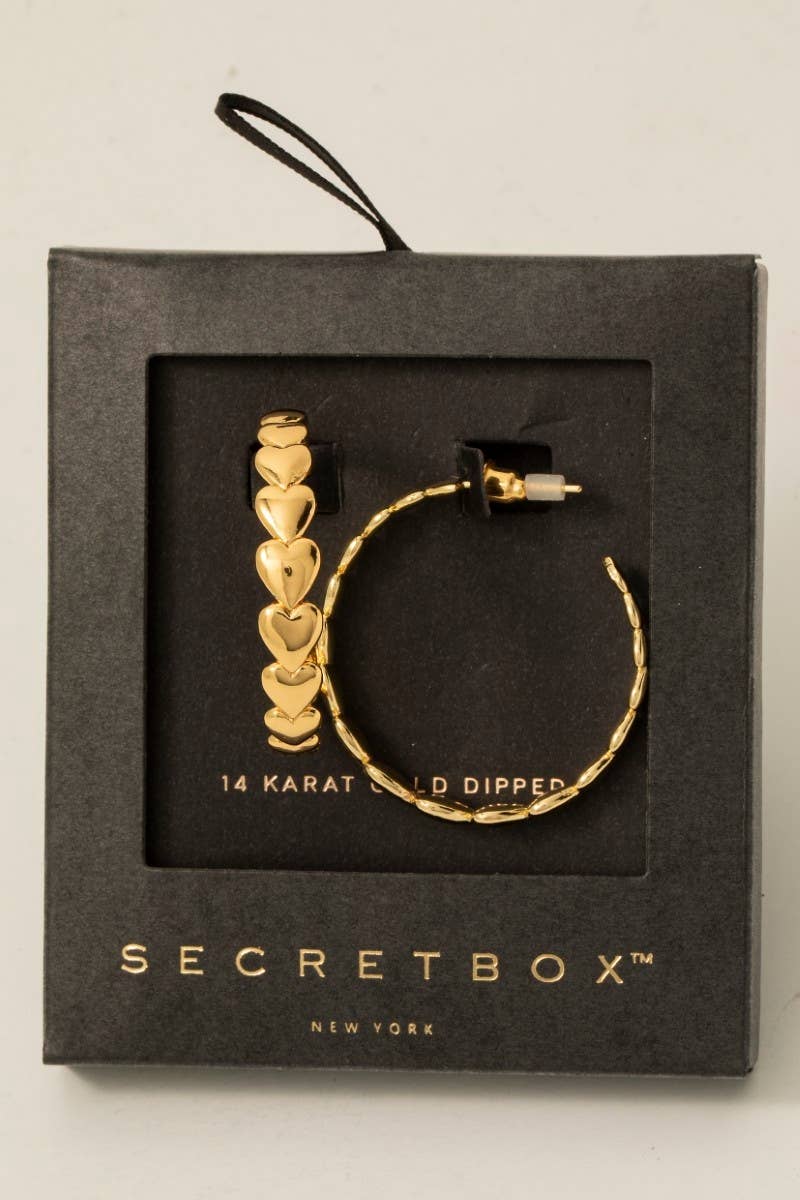 Secret Box Gold Dipped Solid Heart Link Hoop Earrings