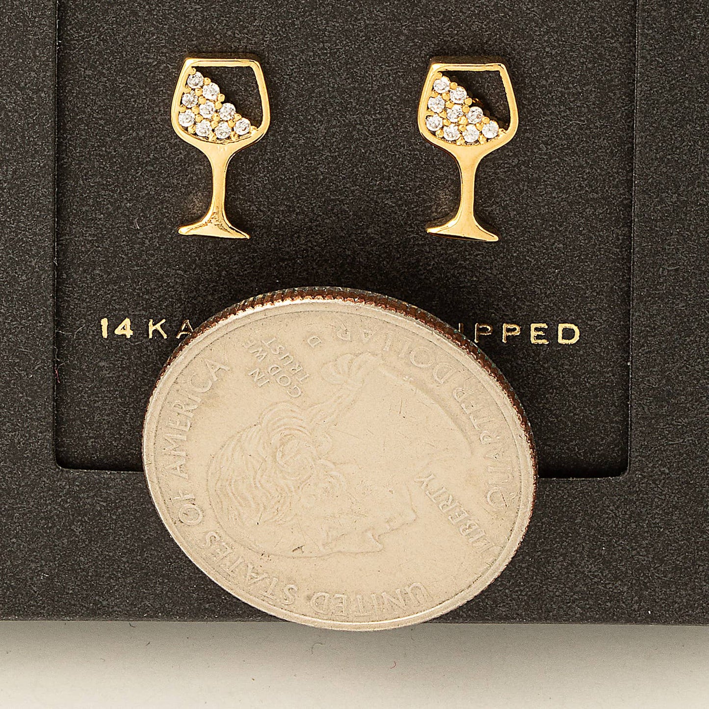 Secret Box Gold Dipped Cz Wine Glass Stud Earrings