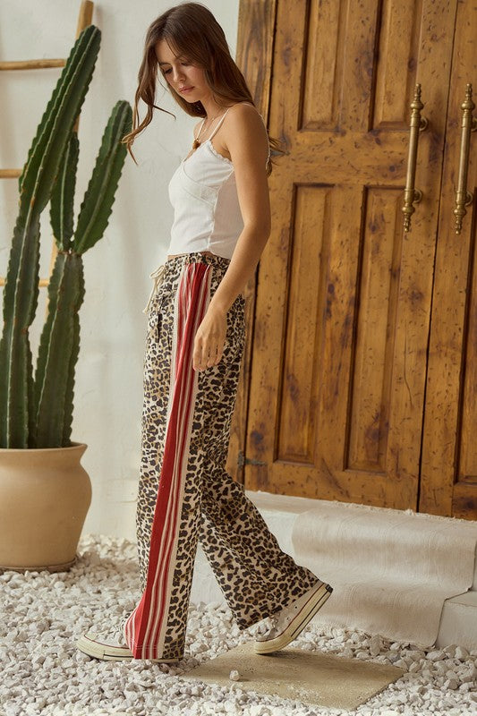 On Trend Leopard Red Track Stripe Pants