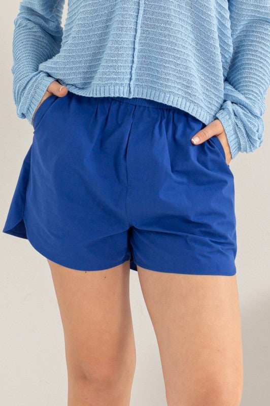 Shoreline Poplin High Waist Shorts - Cobalt Blue