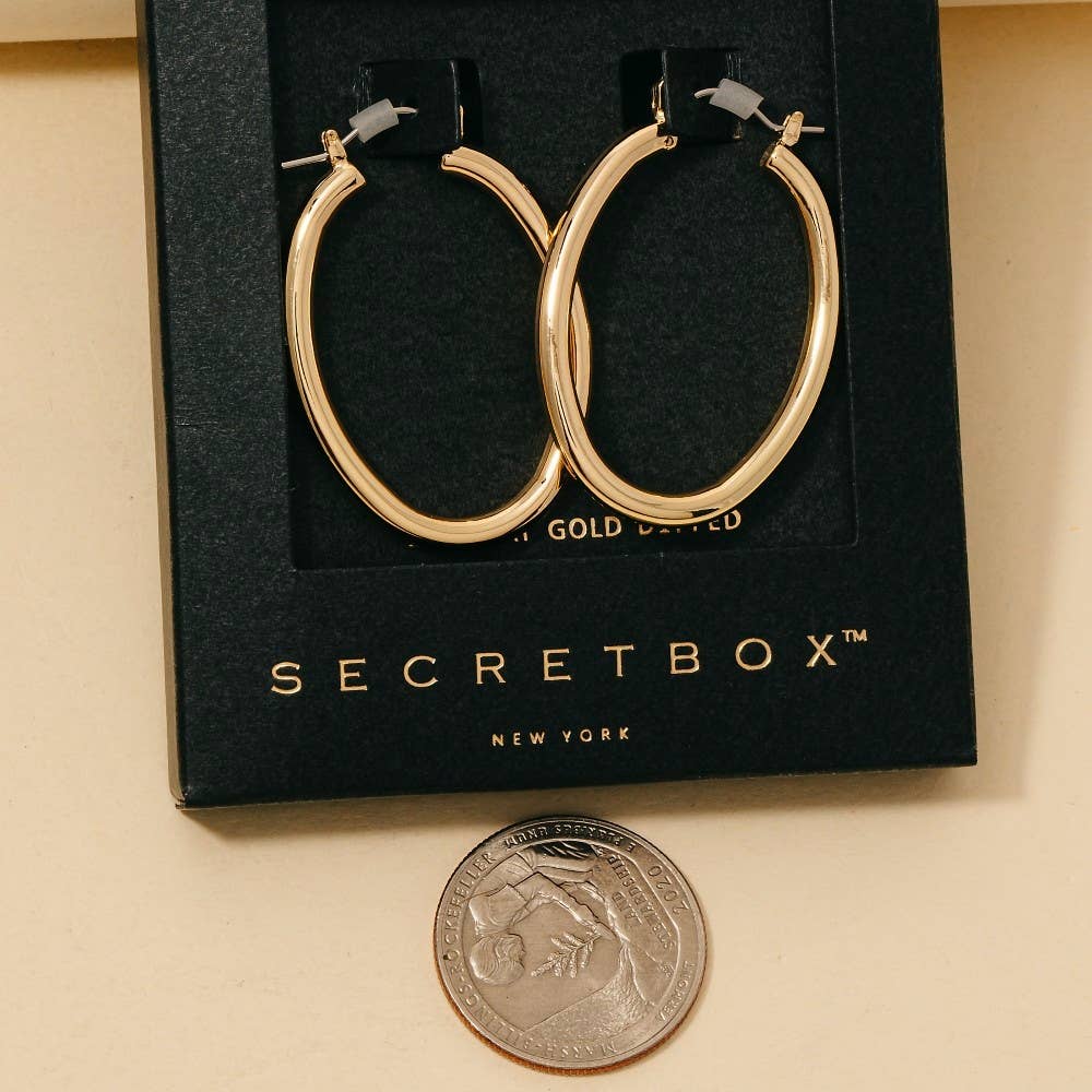 Secret Box Gold Dipped Latch Oval Hoop Earrings - 2 Colors