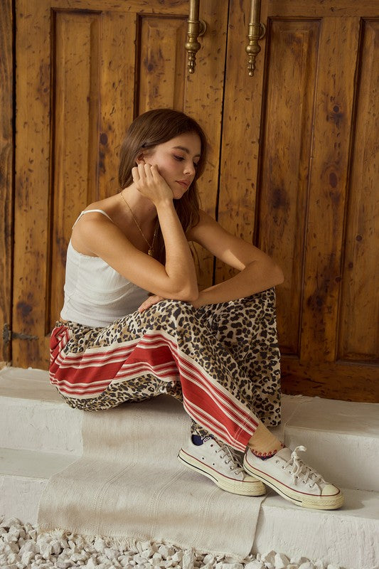 On Trend Leopard Red Track Stripe Pants