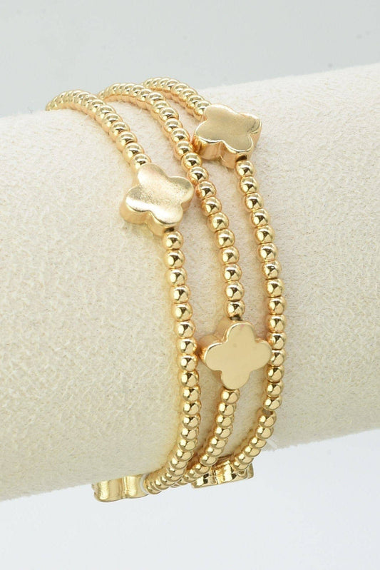 3 Piece Clover Beaded Bracelet Set - 2 Colors