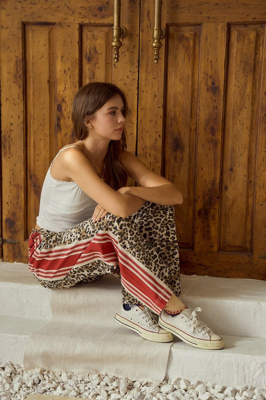 On Trend Leopard Red Track Stripe Pants