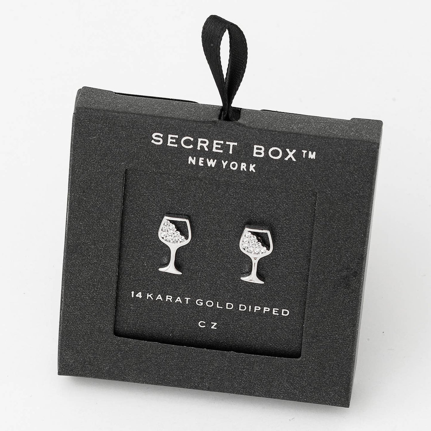 Secret Box Gold Dipped Cz Wine Glass Stud Earrings