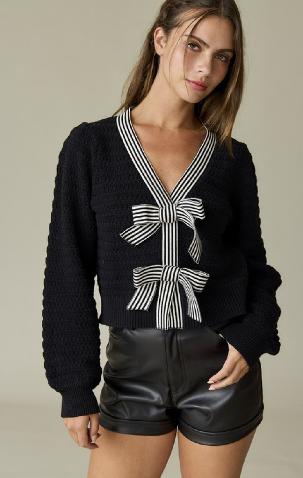 Harper Bow Knit Cardigan Sweater