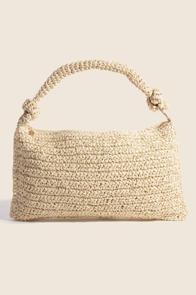 Braided Handle Rectangular Straw Hand Bag