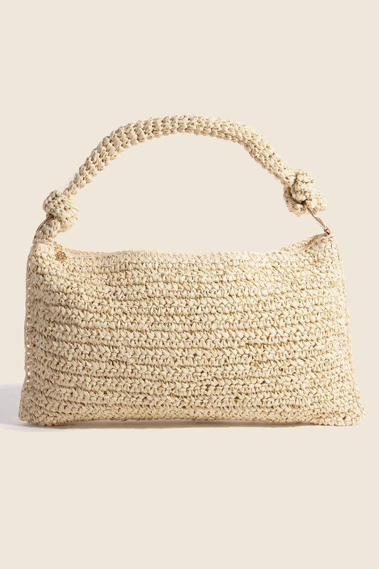 Braided Handle Rectangular Straw Hand Bag
