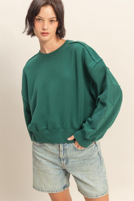 Dream State Star Patch Crewneck Sweatshirt - Dark Green