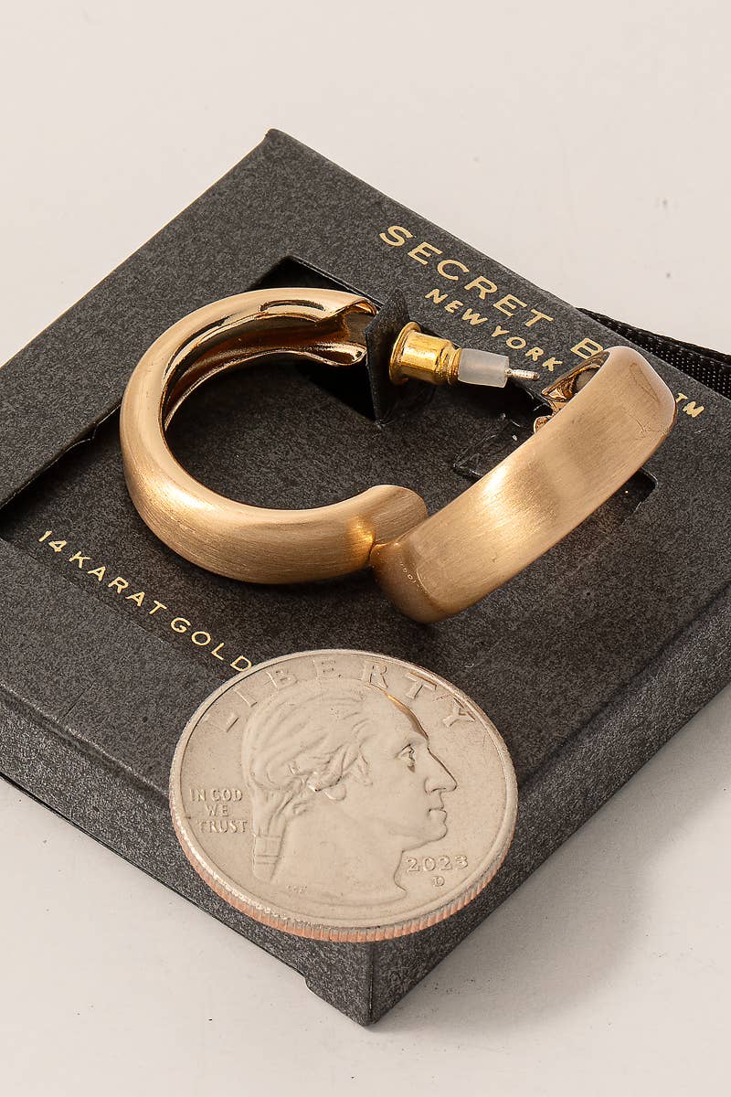 Secret Box Brushed Gold Dipped Small Beveled Hoop Earrings