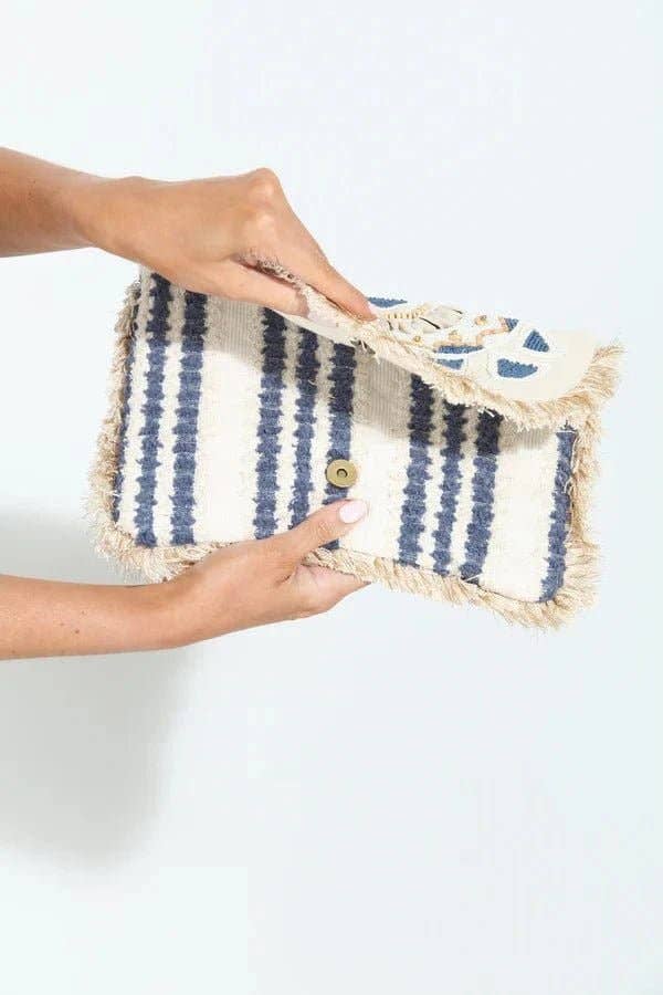 Seashore Beaded Fringe Foldover Clutch