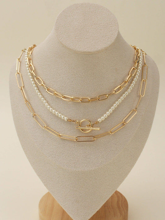 Multi Pearl Toggle Chain Necklace Set