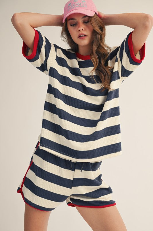 Riviera Breeze Waffle Knit Striped Set