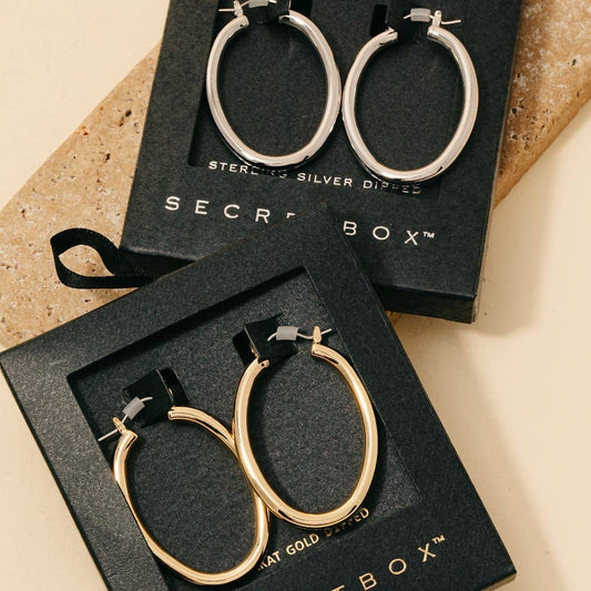 Secret Box Gold Dipped Latch Oval Hoop Earrings - 2 Colors
